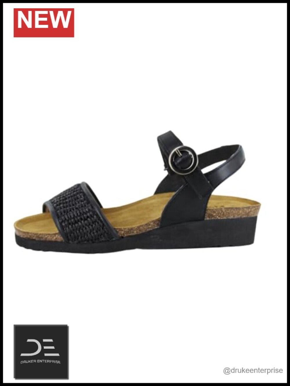 Leather Wedge Sandals Arch Support Adjustable Hook & Loop